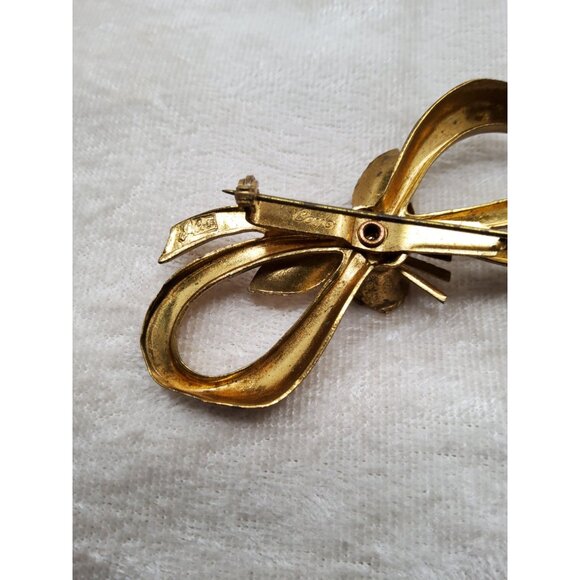 Vintage 1940's Coro Pegasus Signed Large Bow and flower Brooch Gold Tone, - Picture 6 of 9